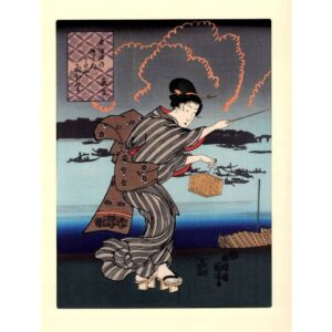 Strona główna Młoda kobieta łowiąca świetliki nad rzeką – bijin-ga, Utagawa Kuniyoshi