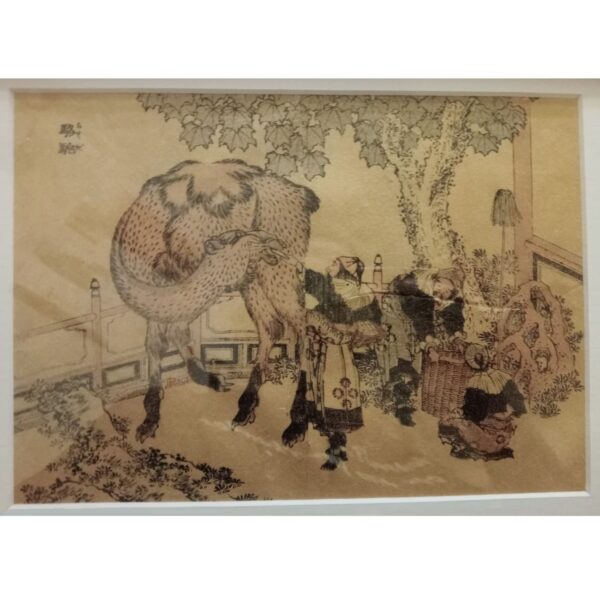 katsushika hokusai – scena z wielbłądem (z albumu „hokusai manga”) – drzeworyt barwny, xix w.