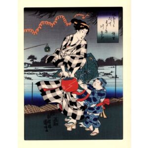 Strona główna 31. Zimny wieczór nad rzeką – kobieta z dzieckiem, Utagawa Kuniyoshi